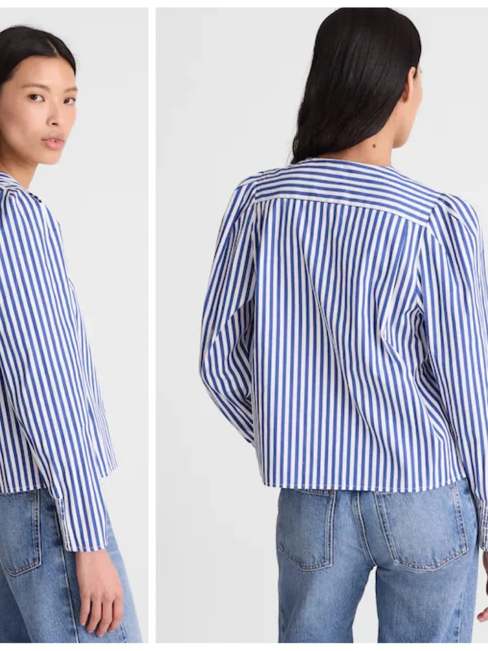 Madewell Stacked Button V-Neck Long Sleeve Top Poplin French Blue